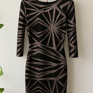 Privy Black and Silver Asymmetrical Long Sleeve Sheath Dress